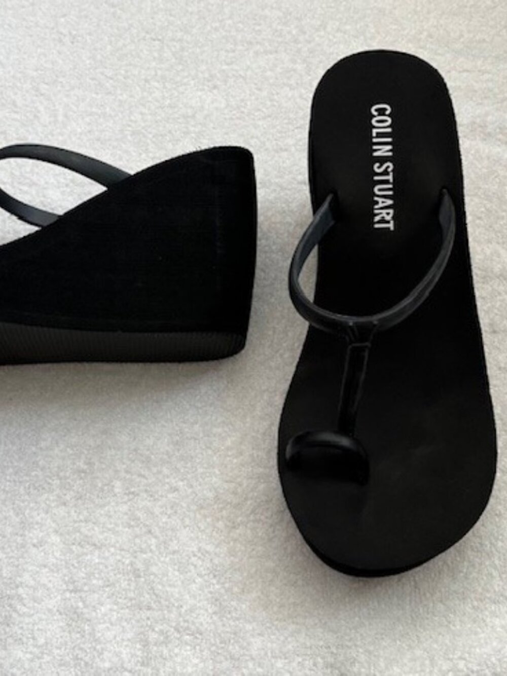 2 Pair VS Colin Stuart Platform Wedge Flip Flops Size 6 Black Tan - Picture 2 of 15